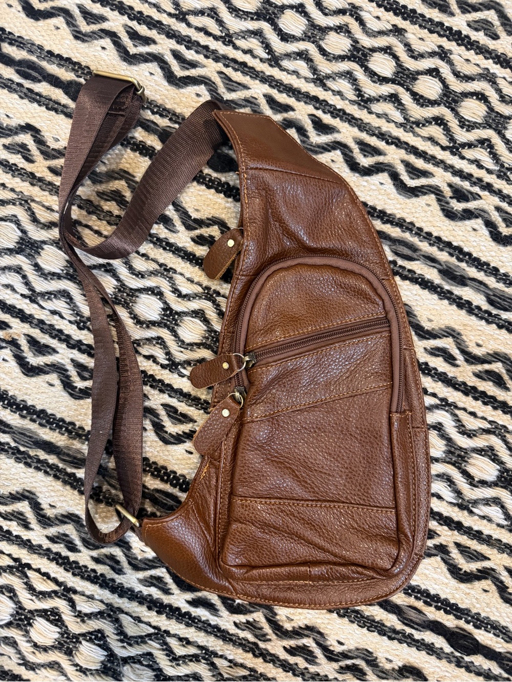 Brown Leather Sling Belt Bag with Adjustable Strap